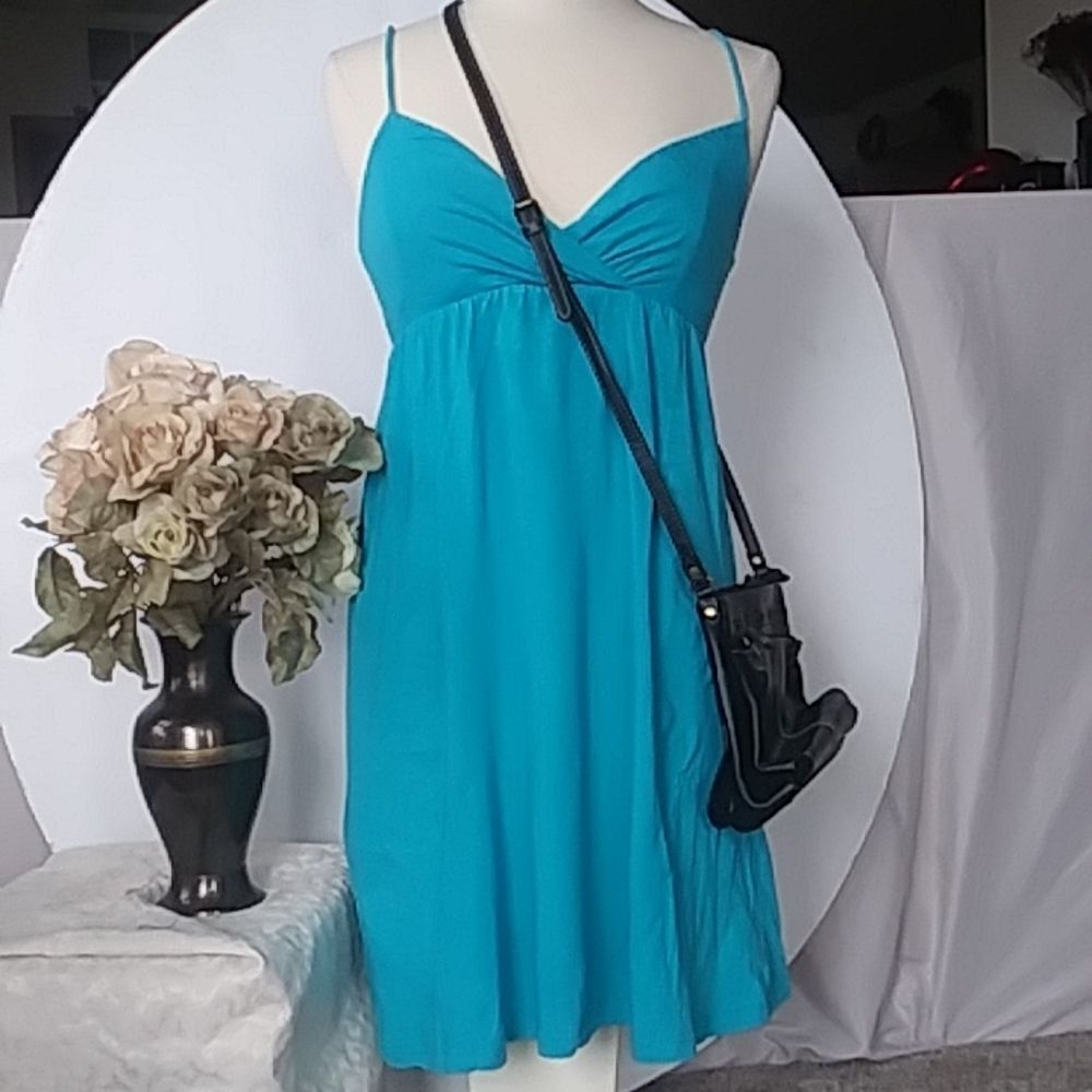 Dress Mossimo Teal Blue  Green Empire Waist Sundress Babydoll T Shirt Fabric S